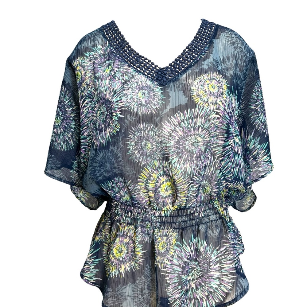 a.n.a Butterfly Bohemian Sheer V-neck Blouse Medium